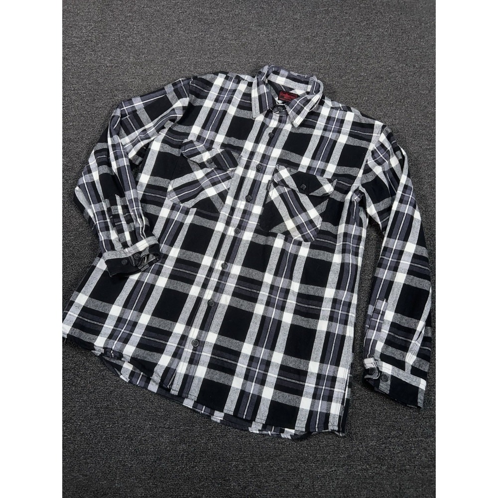 Vintage Five Brother Flannel Shirt Large Tall Black Plaid Heavyweight Sanforized